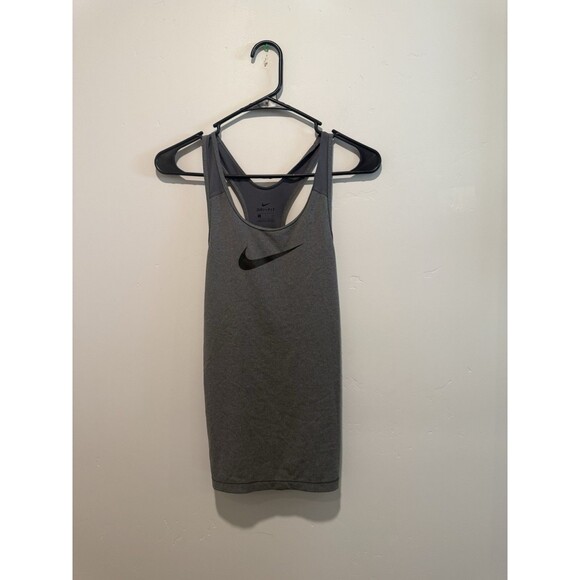 Nike Dri Fit Gray Racerback Tank Top S Mesh Back Black Swoosh Athleisure - Picture 1 of 4